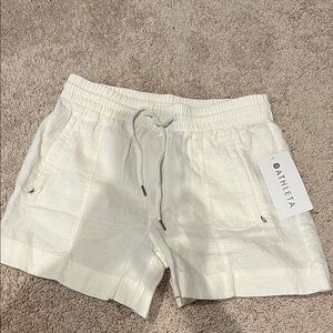 Athleta White Linen-Blend Drawstring Athletic Shorts